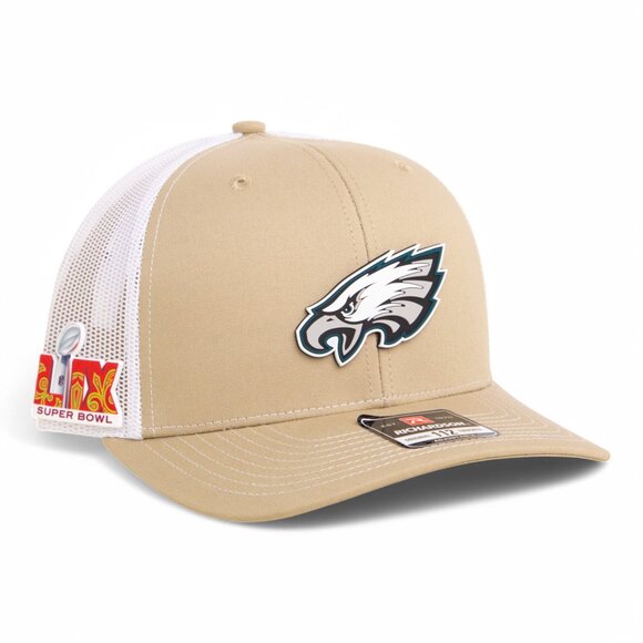 Philadelphia Eagles Super Bowl LIX 3D Snapback Trucker Hat- Khaki/ White - Picture 1 of 3